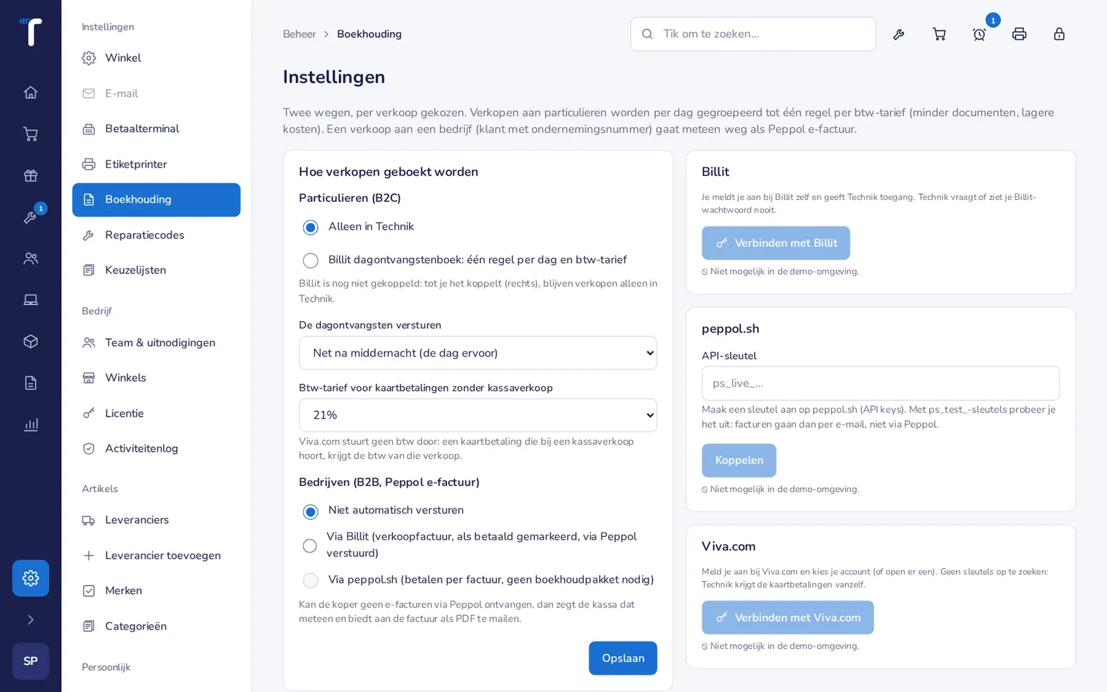 De boekhouding: verkopen aan particulieren, e-facturen aan bedrijven en de koppelingen.